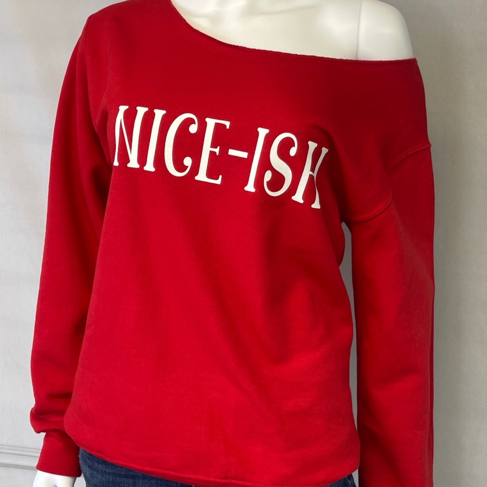 NICE-ISH OFF THE SHOULDER SWEATSHIRT CHRISTMAS